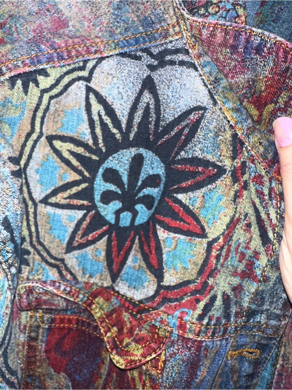 Chico’s Size 2 Boho Tapestry Print Multicolor Cotton Jacket - Picture 5 of 11